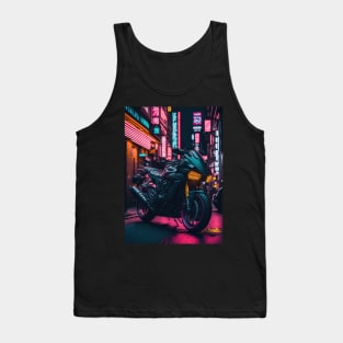 Neon Speedster: Motorcycle Majesty in a Japanese Metropolis Tank Top